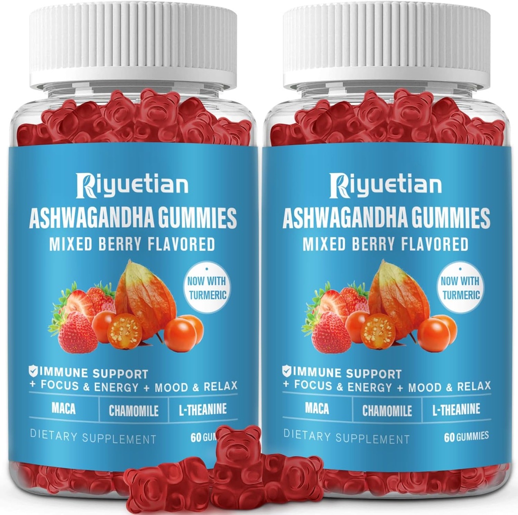 Kadınlar ve Erkekler için Ashwagandha Gummies - Immune Support & Artan Enerji - Erkekler ve Kadınlar için Ashwagandha Supplements - Natural Strawberry Flavor (120)