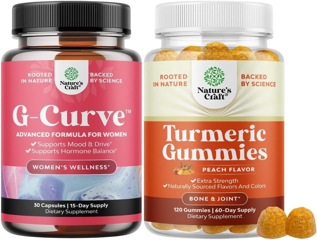 G Curve Horny Goat Weed for Women for Betterd Energy Mood and Performance and Turmeric Gummies for Yetişkinler Peach Flavor - Ekstra Güçlü Ortak Destek Gummies