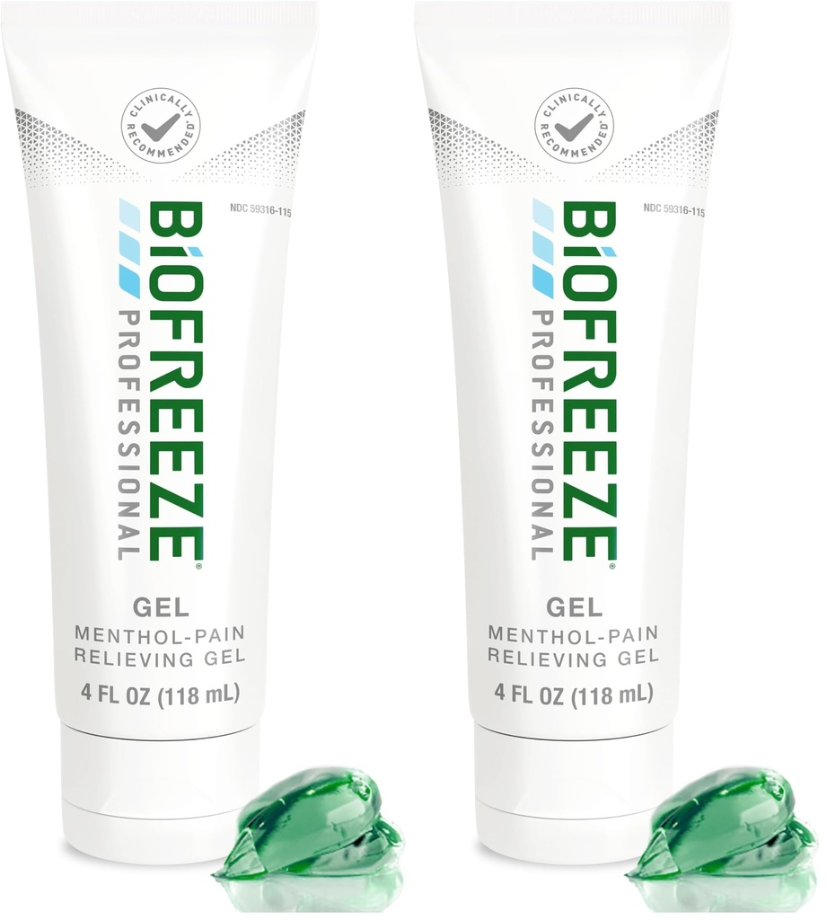 Biofreeze Professional Strength Pain Relief Gel, Arthritis Pain Reliver, Knee & Lower Back Pain Relief, Sore Muscle Relief, Neck Pain Relief, FSA Eligible, 4 FL OZ Menthol Gel (Pack of 2)