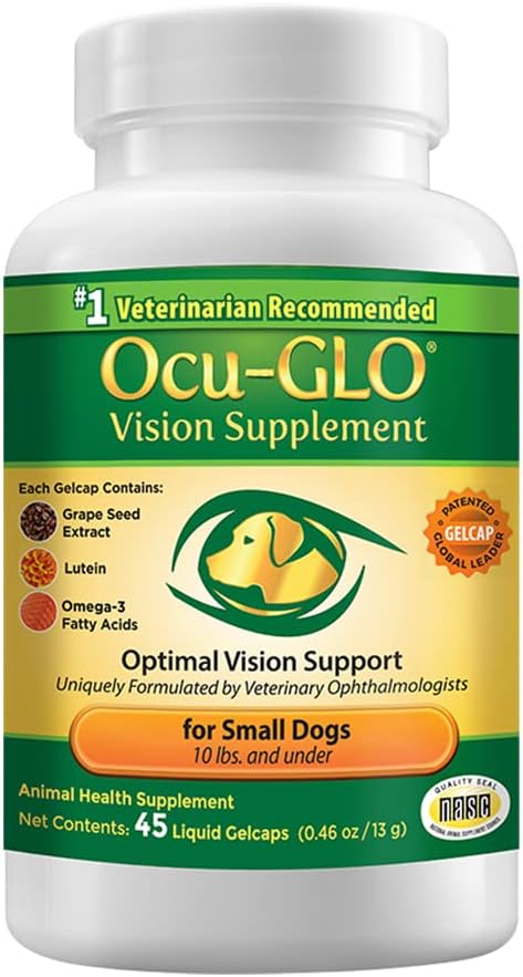 Ocu-GLO Συμπλήρωμα όρασης για μικρά σκυλιά από την ανάγκη των ζώων με λουτεΐνη, Ωμέγα-3 λιπαρά οξέα, εκχύλισμα σπόρων σταφυλιού και αντιοξειδωτικά για την προώθηση της υγείας των ματιών σε σκύλους, 45ct υγρά ζελέ
