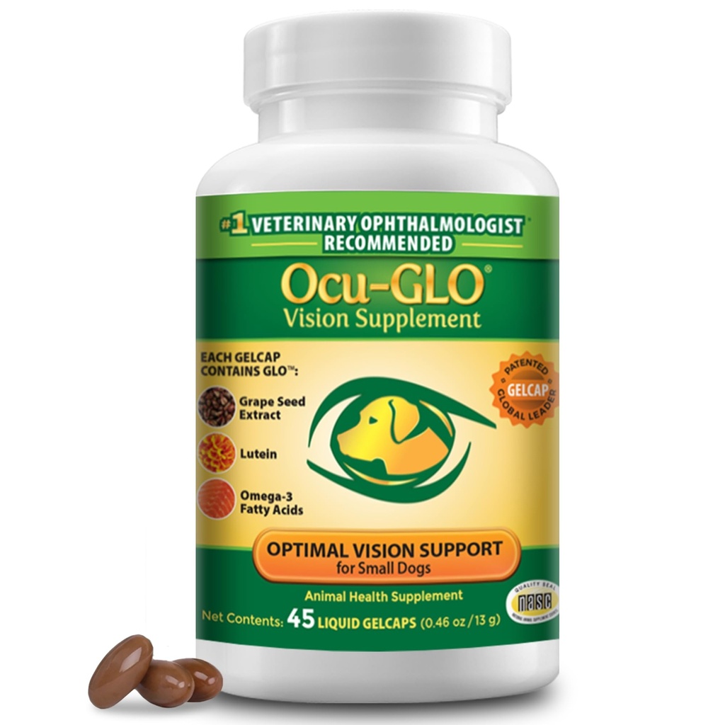 Ocu-GLO Vision Supplement for Small Dogs by Animal Necessity with Lutein, Omega-3 Fatty Acids, Grape Tohumlama ve Antioksiss to Promosyonlar, 45ct Liquid Gelcaps
