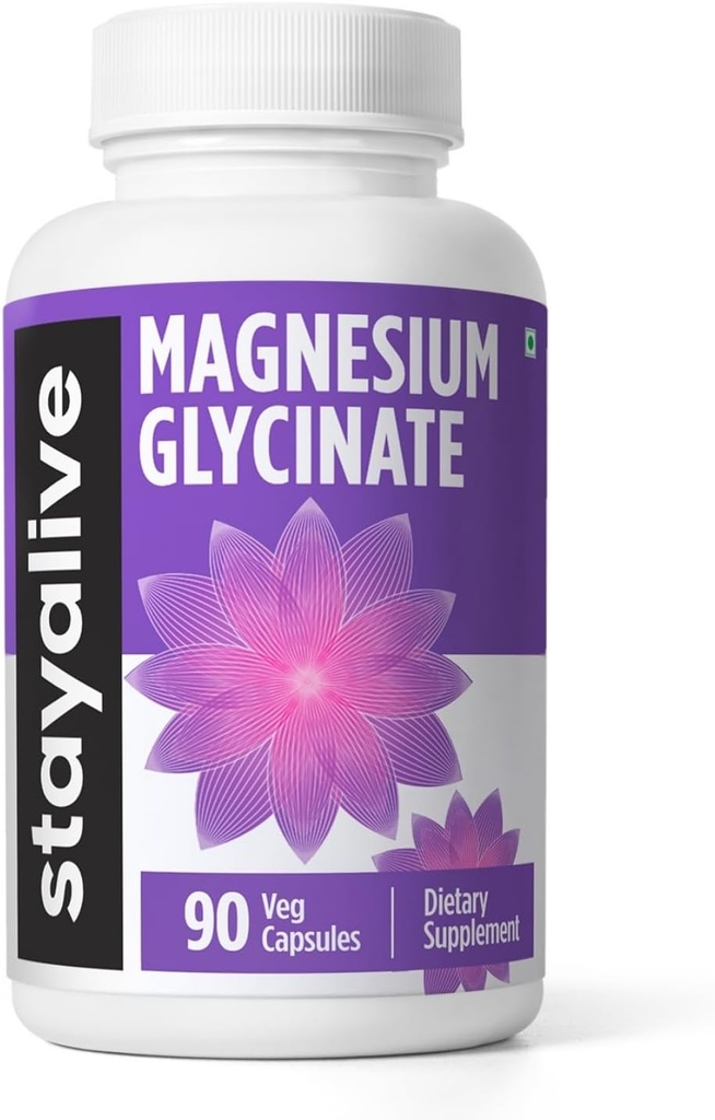 STAY ALIVE Chelated Magnezyum Glycinate 500 mg, High Abxia, 90 Capsules, 100% Pure Glycinate Toz, Ekstra Güçlü Magnezyum Supplement for Women and Men, Non-GMO & Gluten Free Pills