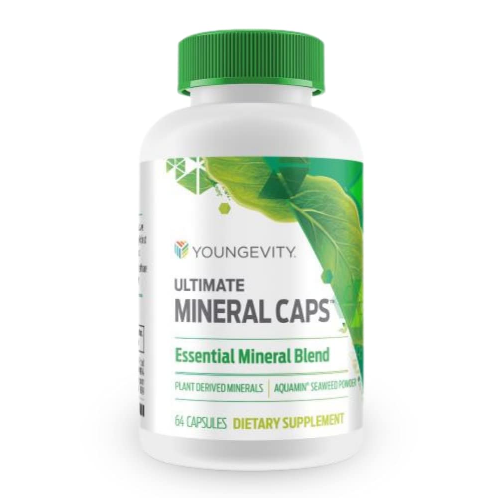 Youngevity Ultimate Mineral CapsTM - 70+ Essential Full Spectrum Trace Mineralleri - Nutrient-Dense, Humic & Aquamin Seaweed (64 Capsule)