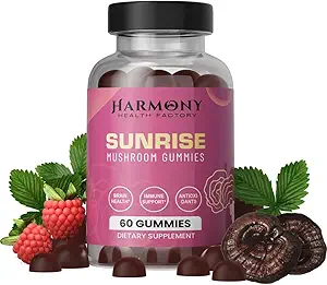 SUNRISE 10x Potency Mushroom Supplement Gummies for Energy, Mood ve Immune Support with Organic Lion's Mane, Cordyceps, Reishi, Chaga ve Türkiye Tail Nootropic Adaptojenik Raspberry Flavor 60 Kontic Adaptogen