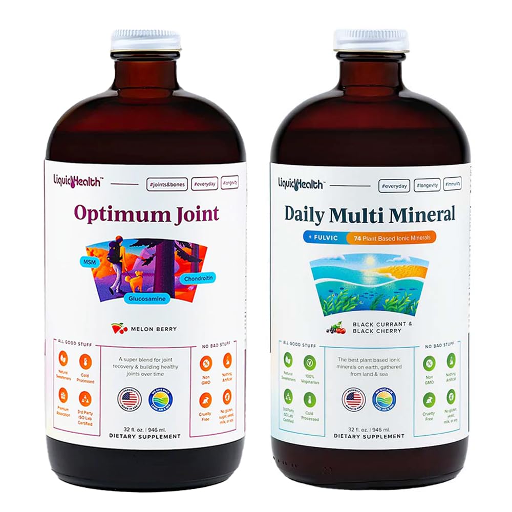 LIQUIDHEALTH Optimum Joint Glucosamine Chondroitin Supplement & Daily Multi Mineral Multivitamin Bundle for Men & Women - Sea Trace Minerals, Bone & Joint Health, Immune Support - Κατασκευασμένο στις ΗΠΑ, Μη ΓΤΟ