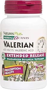 Natures Plus Herbal Actives Valerian Extended Release Tablets - 600 mg, 30 Vegan Tablets - Χορτοφαγικά, Χωρίς Γλουτένη - 30 Μερίδες