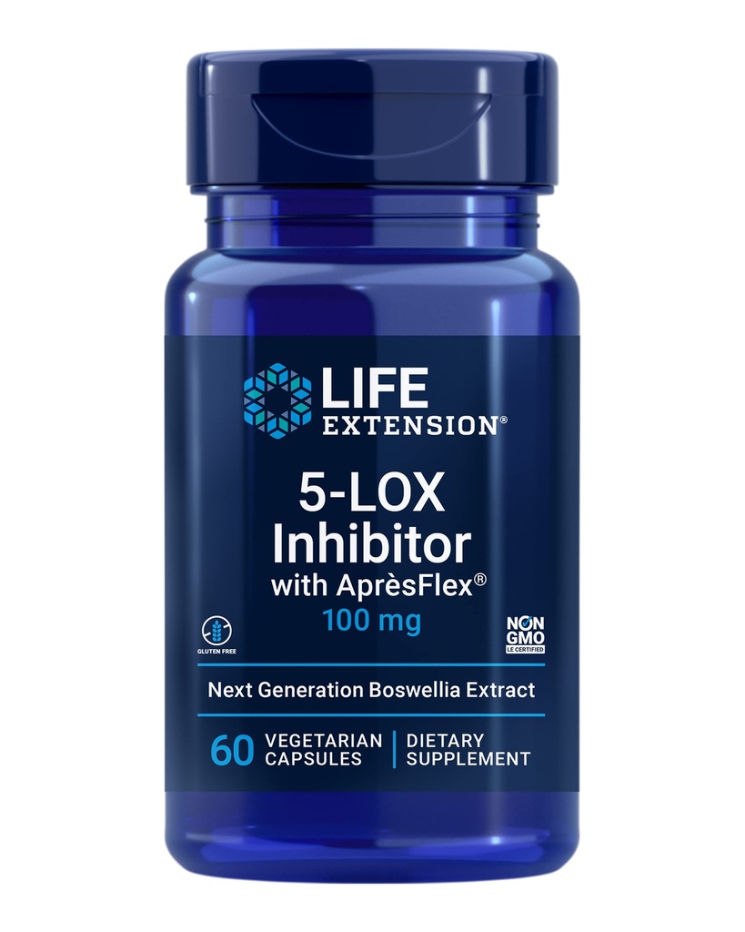 Επέκταση ζωής 5- LOX Inhibitor με AprèsFlex®, 100 mg, τυποποιημένο εκχύλισμα Boswellia serrata, Προάγει την Κοινή, Κυτταρική & Αρτηριακή Υγεία, Χωρίς Γλουτένη, Μη ΓΤΟ, Χορτοφαγικά, 60 Κάψουλες