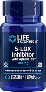 Life Extension 5-LOX Inhibitor with AprèsFlex®, 100 mg, standart Boswellia serrata Ekstraksiyon, Ortak, Hücre ve arter Sağlık, Gluten-Free, Non-GMO, Vegetarian, 60 Capsules