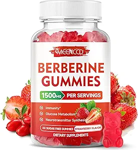 2 Pack Berberine Gummies with Ceylon Cinnamon 1500 mg High Potency Berberine HCL Supplement for Immune Support,Sugar Free, Vegan, Strawberry Flavor, 120 Count Count