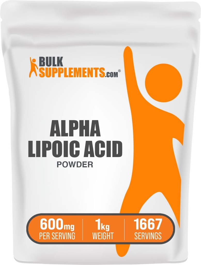 BulkSupplies.com Alpha Lipoic Acid Powder - Συμπλήρωμα ALA, Συμπλήρωμα Αντιοξειδωτικών - Χωρίς γλουτένη, 600mg ανά σερβίρισμα, 1kg (2,2 lbs) (Συσκευασία των 1)