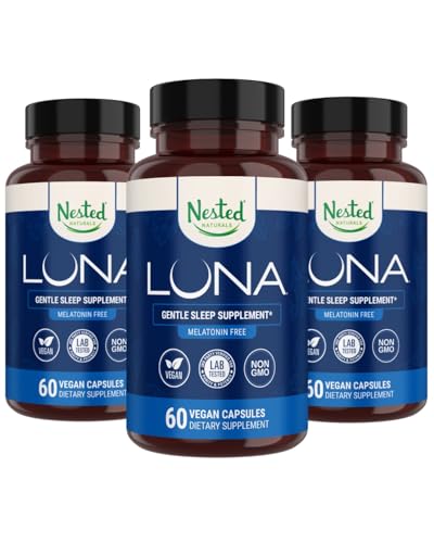 Nested Naturals Luna Melatonin Free, Non-Habit Herbal Sleep Supplement w/Chamomile, Valerian, L-Theanine, 180 Vegan Capsules (60 Capsules Per Şişe)