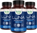 Nested Naturals Luna Melatonin Free, Non-Habit Herbal Sleep Supplement w/Chamomile, Valerian, L-Theanine, 180 Vegan Capsules (60 Capsules Per Şişe)