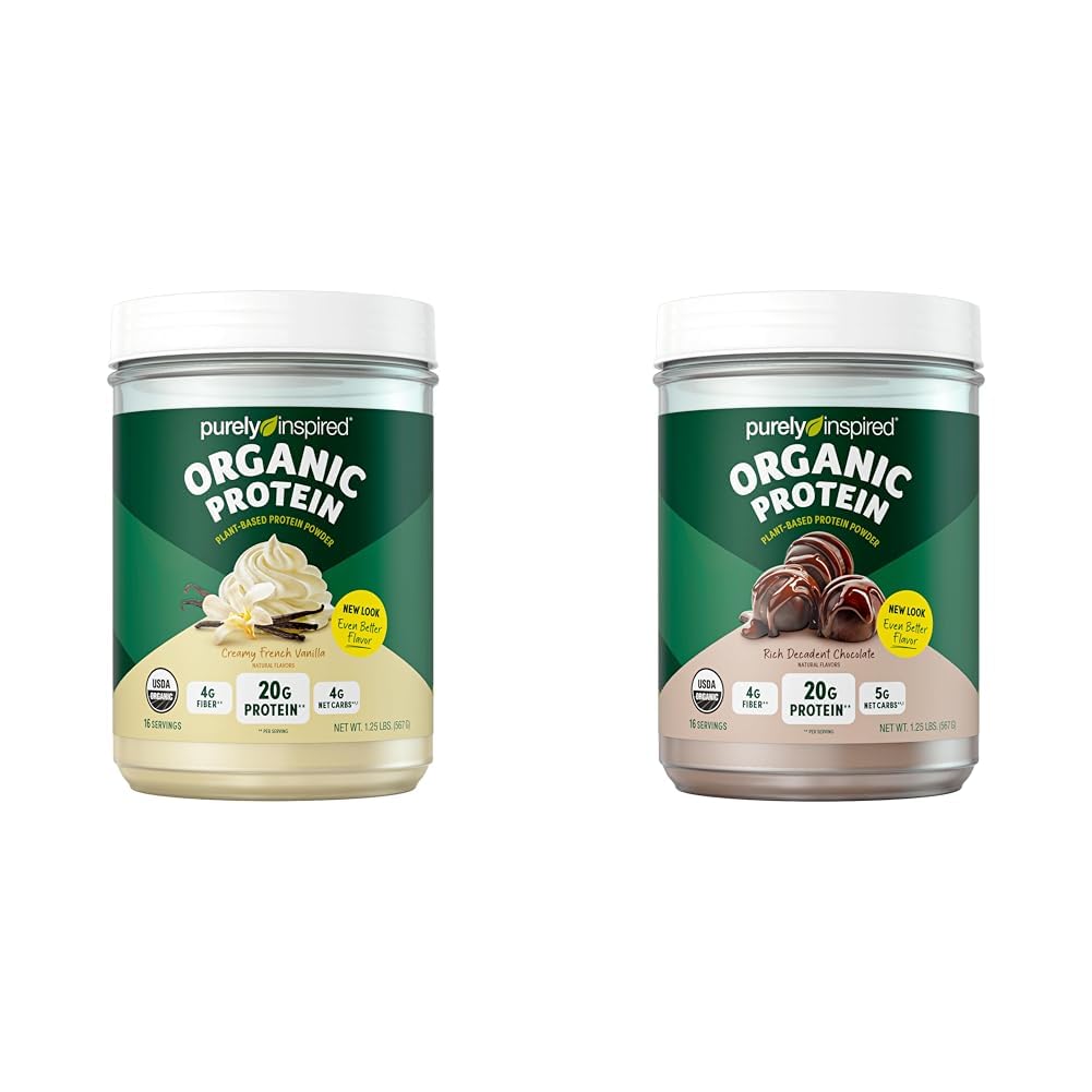 Purely Inspired Organic Protein Powder Bundle - Creamy French Vanilla (16 Servings) & Rich Decadent Chocolate (16 Servings) - 20g Plant-Based Protein