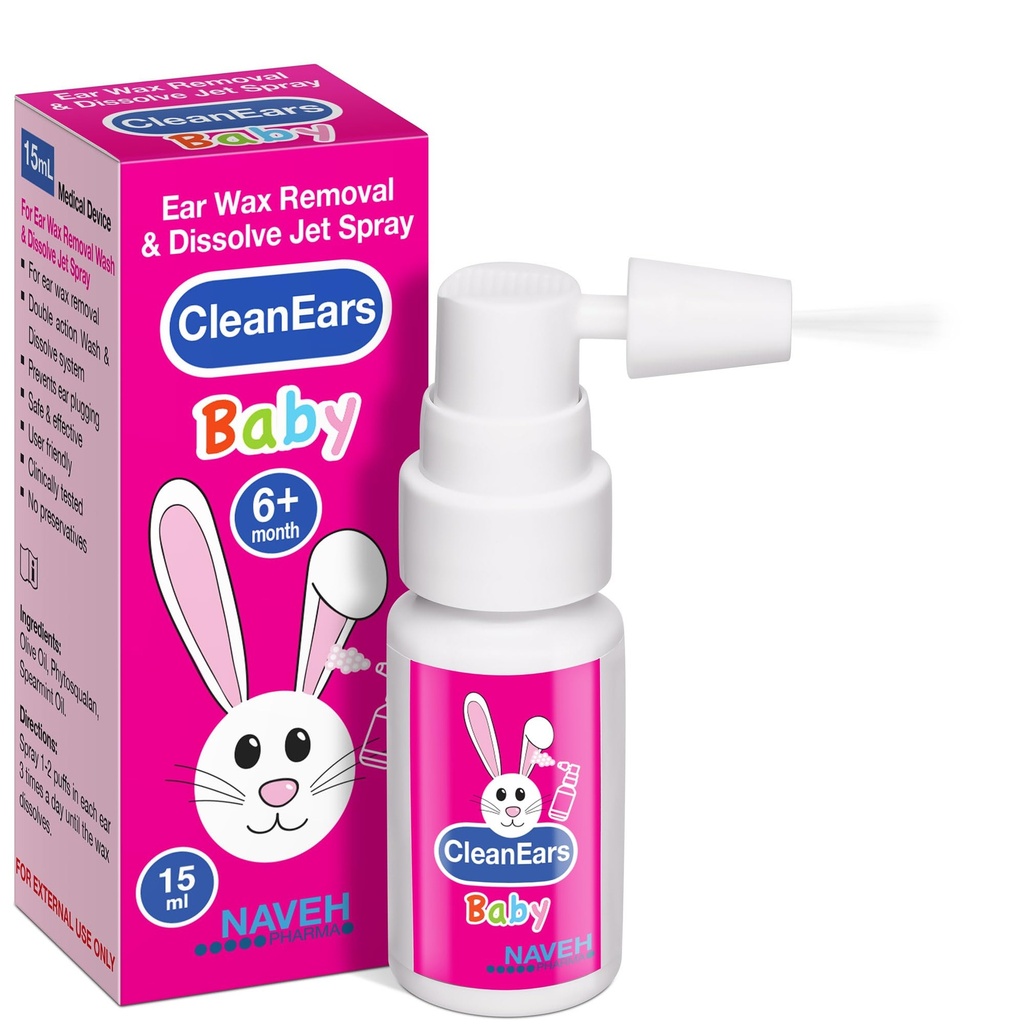 NAVEH PHARMA® CleanEars Baby | Fast-Acting Ear Wax Removal | Breaks Down & Dissolves Earwax in Just 1 Treatment | Klinik olarak% 300 Daha Etkili | Mineral Oil, Gentle &Safe | 0,5 OZ