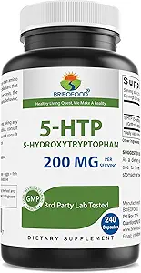 Brieofood 5-HTP 200 mg hizmet başına - 240 Capsules - Sağlıklı Rahatlama için 5Hydroxytryptophan - 3rd Parti Lab Test Edildi