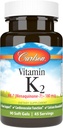 Carlson - Βιταμίνη K2 MK-7 (Μενακινόνη), 180 mcg, Οστική Υποστήριξη, Βιοδιαθεσιμότητα ασβεστίου, K2 Βιταμίνη, Βιταμίνη K-2, 90 Softgels