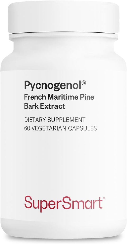 Supersmart - Pycnogenol 200 mg per Day (Patented & Highly Bio available) - Fransız Deniz Bark Ekstraksiyon | Non-GMO & Gluten Free - 60 Vegetarian Capsules