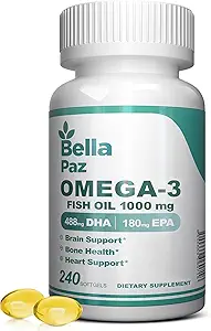 Omega 3 FishOil Supplements - 1000 mg Fish Oil 788 mg Omega-3 Fatty Acid Burpless, 488 DHA & 180 EPA Kas Bone Heart Brain Support and Health, Supplements for Men and Women, 240 Softgels