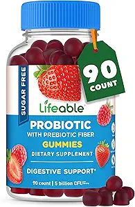 Lifeable Sugar Free Probiyotiks with Prebiyotiks Fiber – Great Tasting Natural Flavor Gummy Supplement – Keto Friendly Chewable – for Gut Health and Immune Support – for Yetişkinler, Man, Women – 90 Gummies