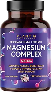 Plant.O Premium Magnezyum Supplement [Vegan Oksit & Citrate, 500 mg] Uyku, Calm, Kas Relaxer, Natural Energy, Non-GMO 120 Veggie Capsules