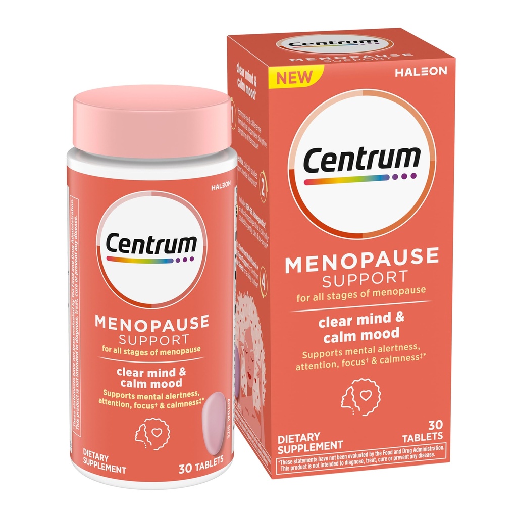 Centrum Clear Mind and Calm Mood Menopause Support Tablets, Klinik olarak Studied enXtra, 30 Count
