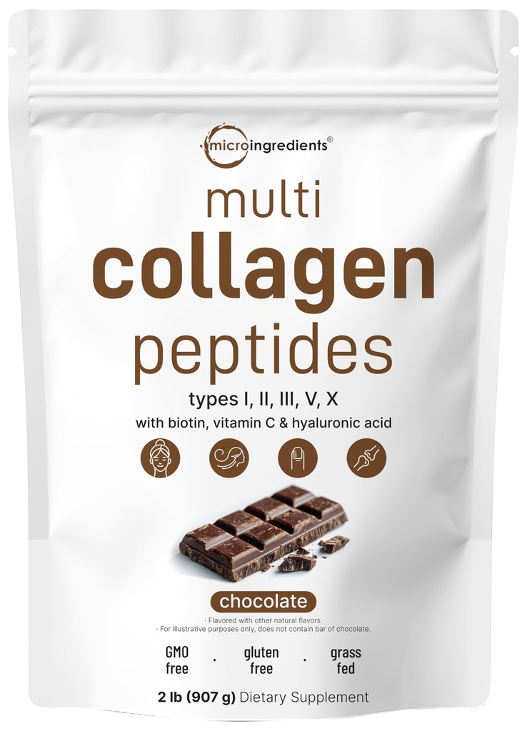 Mikro Malzemeler Multi Collagen Micro Toz, 2lb | Tip I, II, III, V, X + Biotin, C & Hyaluronik Çikolata | Flavor | Destekler Saç, Skin & Ortak Sağlık | Keto, Non-GMO