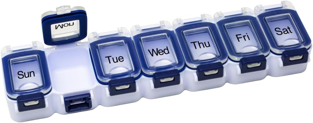 EZY DOSE Weekly (7-Day) Pill Planlayıcı, Tıp Davası, Vitamin Organize Kutusu, Su geçirmez Reçeteli İlaçlara Karşı Kombinasyonlar ve Kazalı Spilling'i Önlemek, Blue