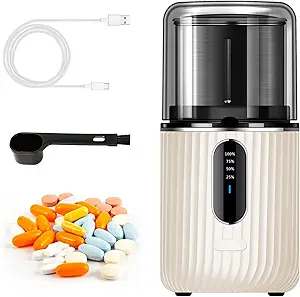 Cordless Electric Pill Crusherifier - Küçük veya Büyük Pills ve Vitamin Tabletleri için Pill Bowls Güzel Toz - Elektronik Pill Pulverizer - Kolay Temizlik için Yeniden Bina