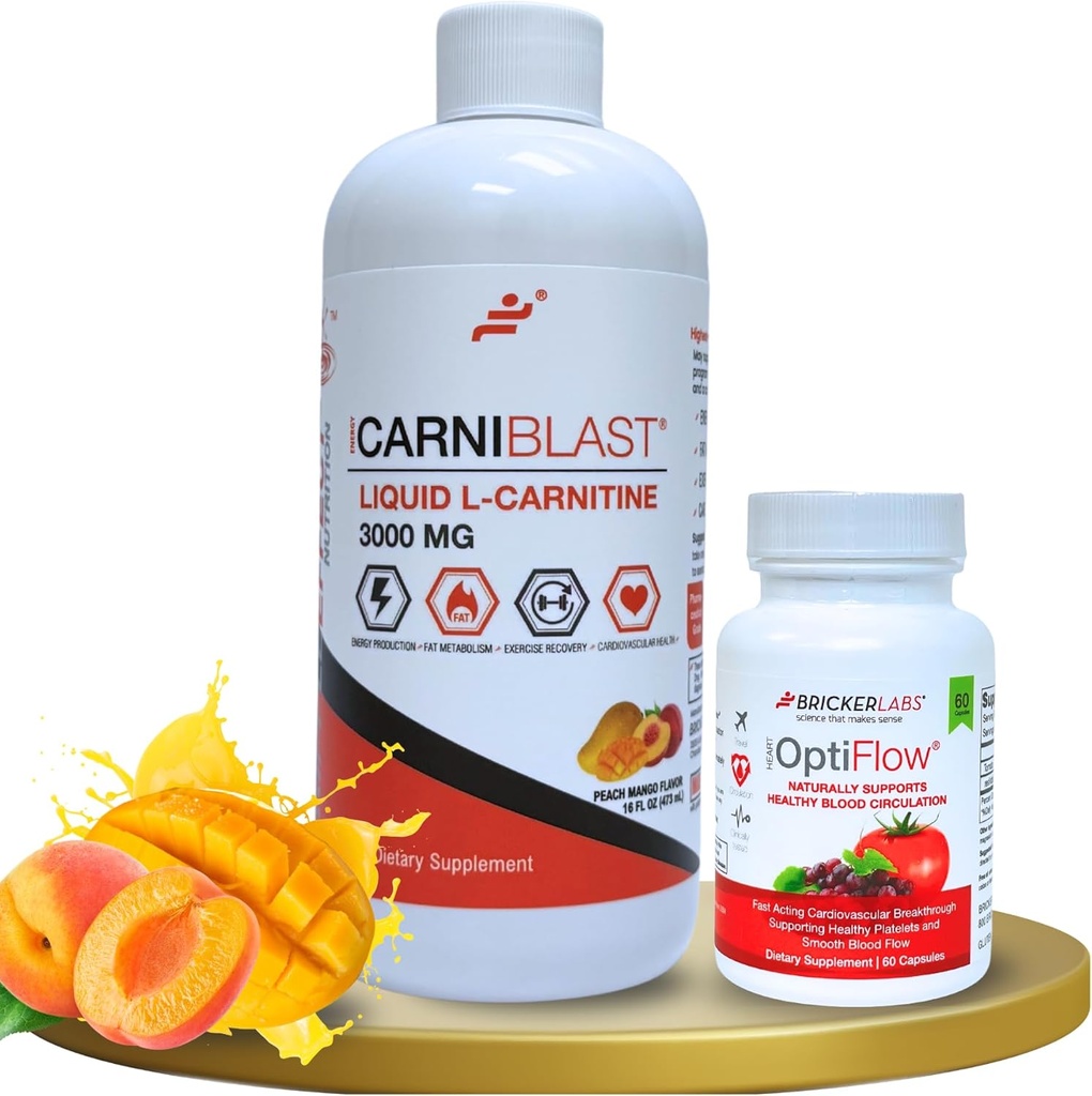 Bricker Labs Power and Performance Duo: Carniblast Sıvı L-Carnitine 3000 mg & Optiflow Blood Flow Supplement, 60 Capsules