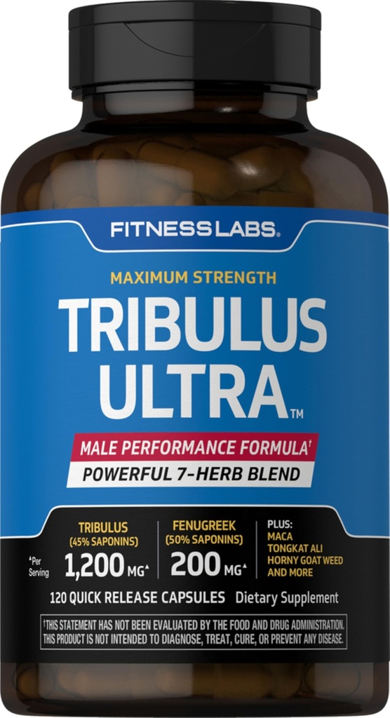 Fitness Labs Tribulus Terrestris for Men | 120 Capsules | Extract Supplement | Complex Blend with Maca, Tongkat Ali, Horny Goat Weed | Maximum Strength | Non-GMO, Gluten Free