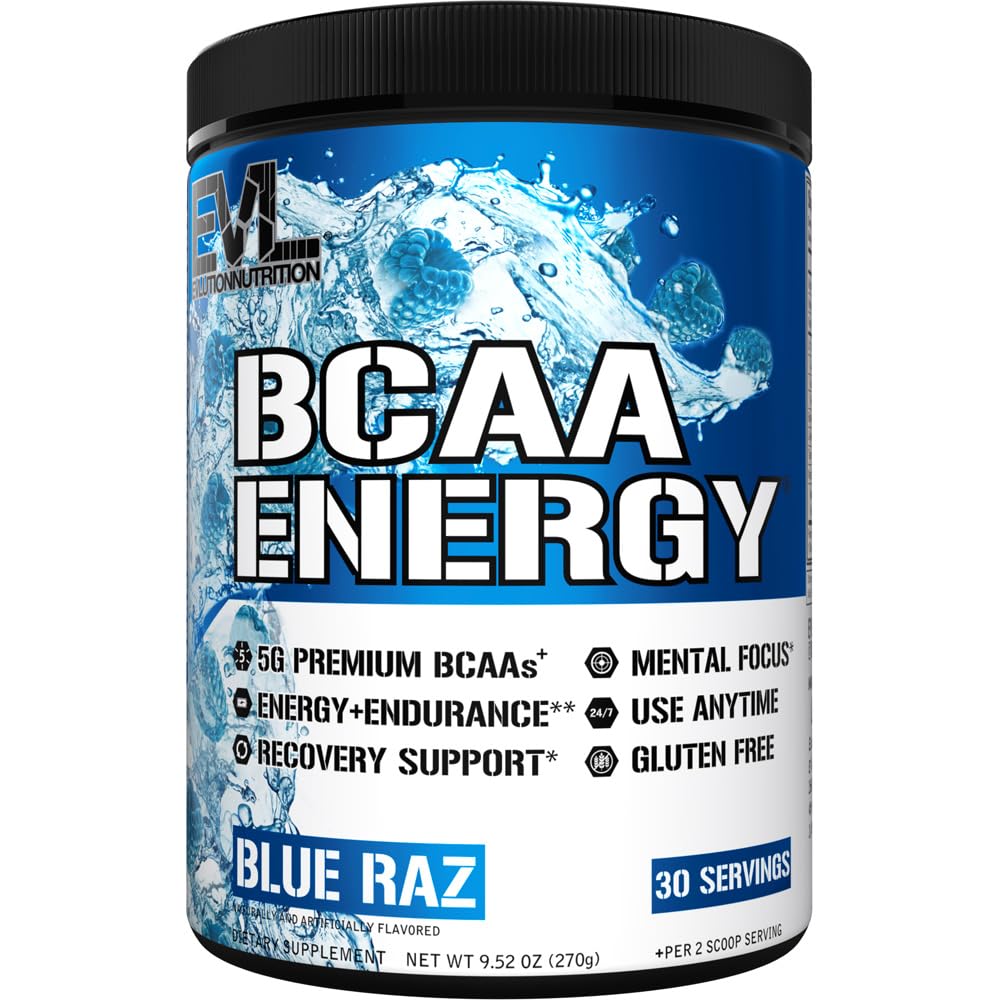 EVL BCAAs Amino Asits Toz - BCAA Energy Pre Workout Toz for Muscle Recovery Lean growth and Endurance - Rehydating Post Workout Recovery Drink with Natural Caffeine - Blue Raz