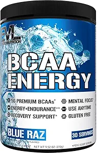 EVL BCAAs Amino Asits Toz - BCAA Energy Pre Workout Toz for Muscle Recovery Lean growth and Endurance - Rehydating Post Workout Recovery Drink with Natural Caffeine - Blue Raz