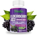 Parker Naturals Organic Elderberry Capsules, 4-way Immune Boost Elderberries, Vitamins C, D & çinko Support, 1260.1 mg Elderberry Supplements for Yetişkinler, 60 Capsules