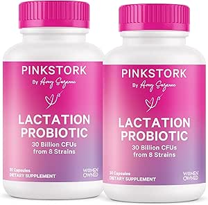 Pink Stork Lactation Probiyotik - 30 Milyar CFUs Multi Strain Postnatal Probiyotiks for Emziring Women - Support Mother Milk & Gut Health, Postpartum Essentials, 60 Capsules