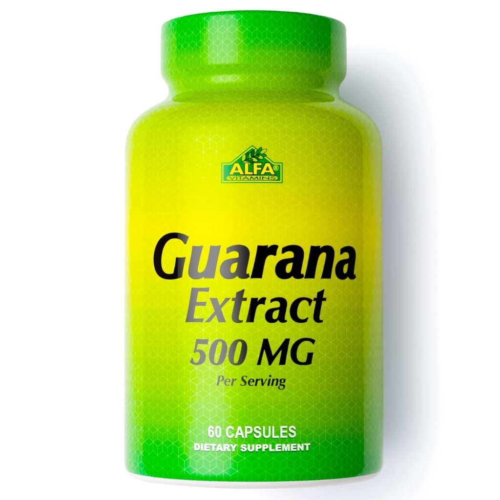 ALFA VITAMINS Guarana 500 MG Natural Herbal Caffeine Energizer Supplement - 60 Capsules