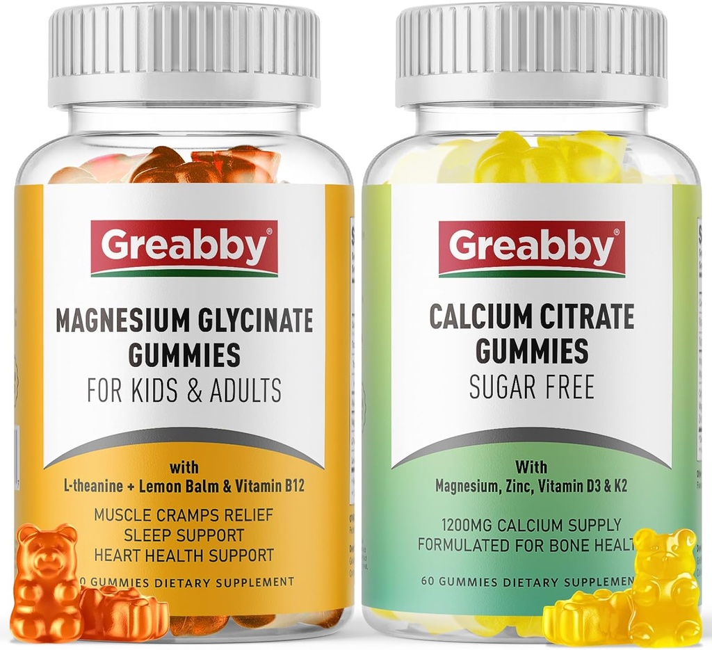 Magnesium Glycinate Gummies, Calcium Citrate Gummies for Kids & Adults, Bone Support