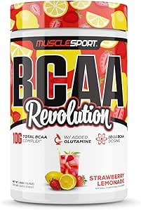 Musclesport BCAA Revolution Amino Acid Powder Supplement for Men & Women - Intra Trainout Training Complex - Recovery Supplemen (Λεμονάδα Strawberry, 30 Services)