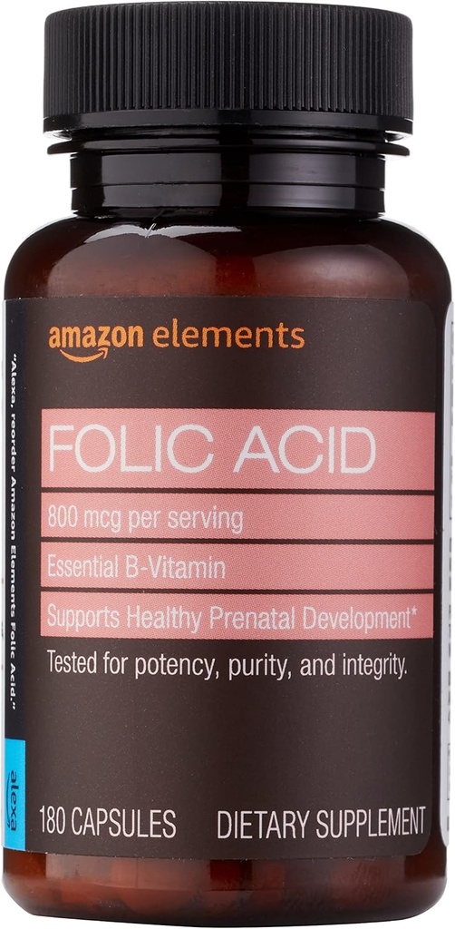 Elements - Folic Acid, 800 mcg hizmet başına, Tablet, 180 Kont, 1 Paket, Kadın Diyetsel Gelişim için 6 Ay, Sağlıklı Prenatal Geliştirme için 6 Ay,