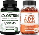 Colostrum (120 Count) Bovine Colostrum Capsules συμπλήρωμα για ενήλικες και ADK βιταμίνη D3 (60 Gummies) D & K - 10 Vegan συμπλήρωμα - Delicious Raspberry Flavor - Μη ΓΤΟ Δοκιμασμένο τρίτο μέρος - USA Made