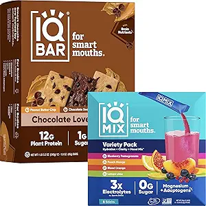IQBAR Beyin ve Vücut Keto Protein Barlar - 12 Kont Chocolate Lovers Diversity Low Carb, Vegan Bars & IQMIX Sugar Free Electrolyte Toz Packets - 8 Örnekr Pack Keto Electrolytes with Lions Mane