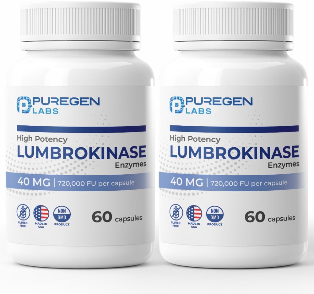 Puregen Labs Lumbrokinase 40mg per Capsule High Potency Supplement | High Activity Lumbrokinase Enzymes | No Harmful Words | Non-GMO | Gluten Free | Made in USA - Total 120 Vegetarian Capsules