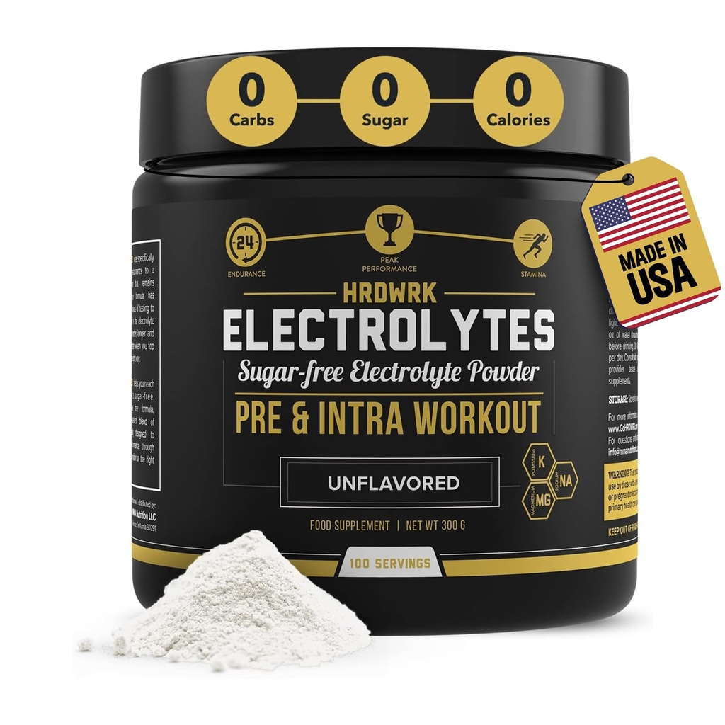 HRDWRK - Ηλεκτρολυτές σε σκόνη Keto Hydration Sugar Free with Magnesium, Κάλιο και Νάτριο - 100 Servings 