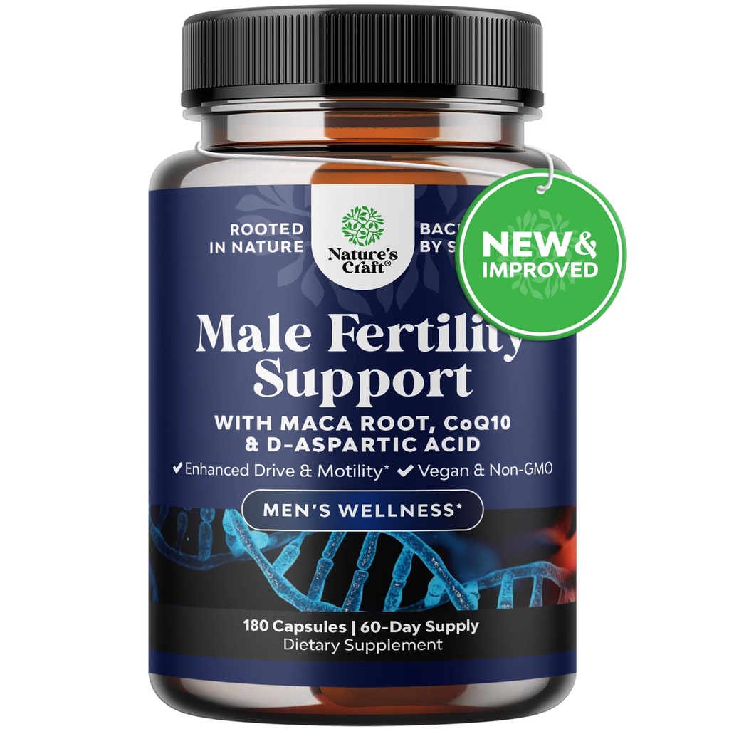 Pre Conceive Male Reproductive Supplement - Reproductive Cells Health with CoQ10, Maca Root, Metil Folate & D-Aspartic Acid - Mens Conceive Cells Count Support - Support for Him, 180 Count