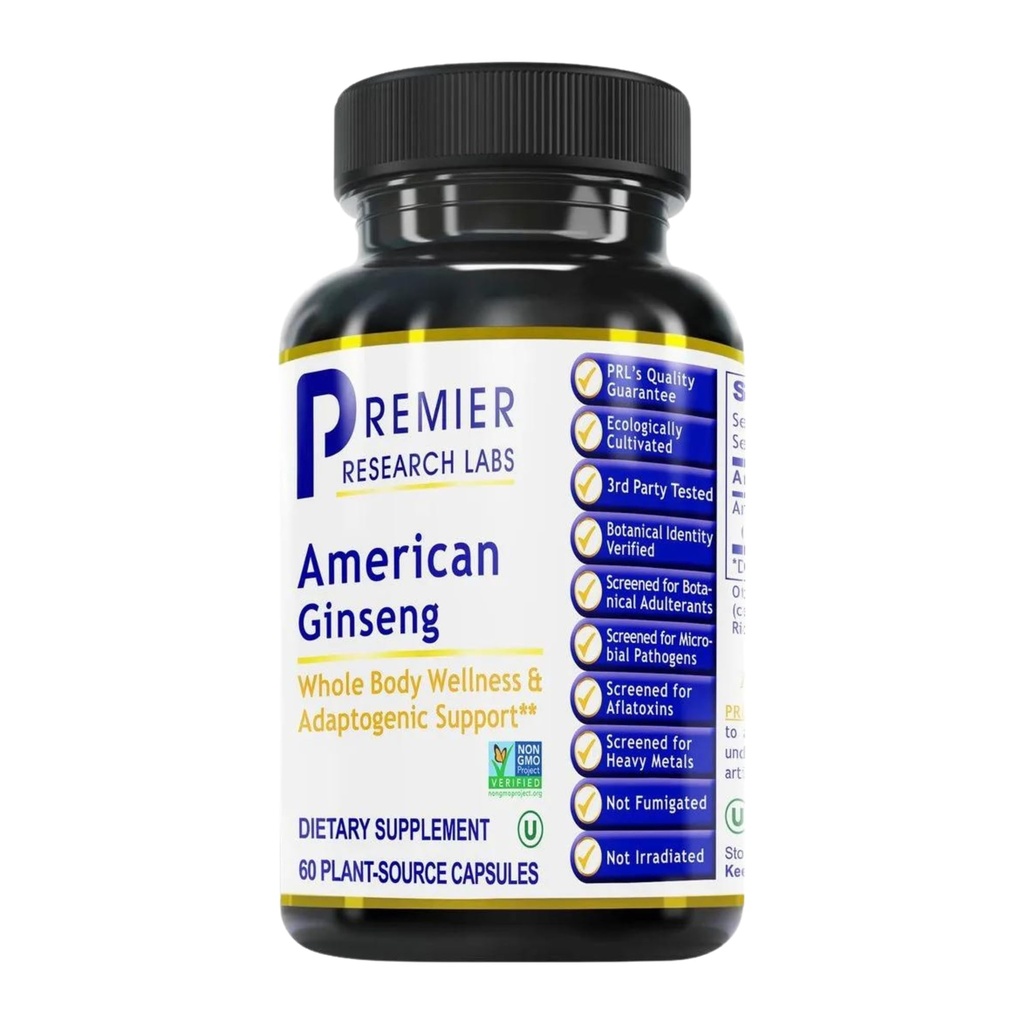 Premier Research Labs American Ginseng Supplement - Αμερικάνικες κάψουλες Ginseng, Herbal Ginseng Root Pills, North American Ginseng Herb Extract, Calming Energy Supplement - 60 κάψουλες με βάση το φυτό