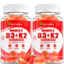 Organic Women’s D3 K2 Vitamin Gummies: D3 10000 IU Chewable Vegan Multivitamins Supplement with B12 B6 B9 Plus Magnesium Omega Zinc Calcium - for Immune Energy Skin Support (120Count)