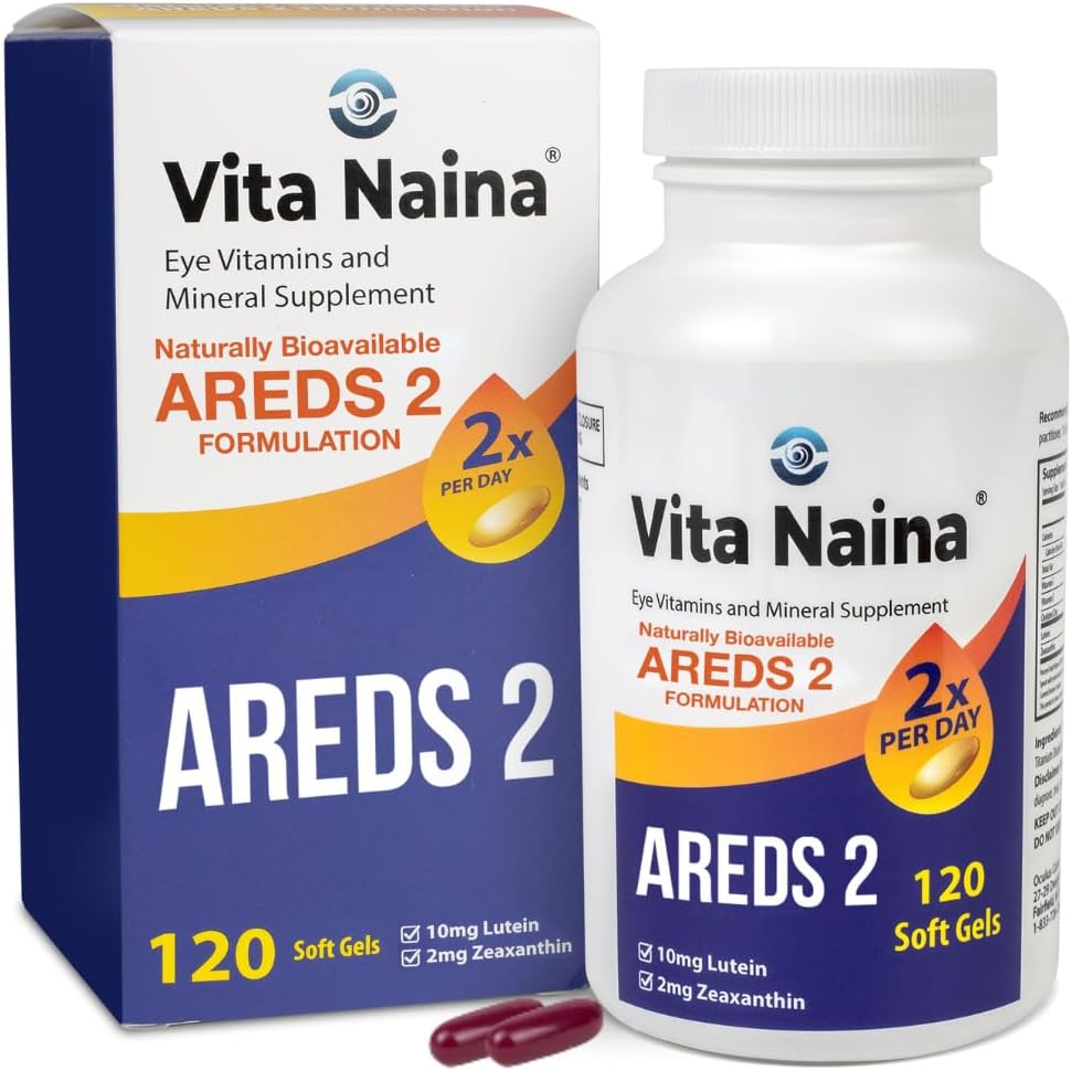 Vita Naina (120 SoftGels) | AREDS2 Göz Vitaminleri ve Mineral Supplement (Zeaxanthin 2 mg) | Yüksek Biyoavaklı ve Biyo-Absiyon Formül | Easy on Your Digestive System | Easy to Swallow