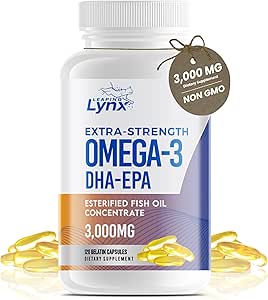 Omega 3 Fish Oil Capsules [3000mg] Omega 3 Supplement DHA Supplement | Omega3 Fish Oil Pills | for Heart Health, Immune System, Joints, Skin, & Brain Health, Gluten-Free and BURPLESS