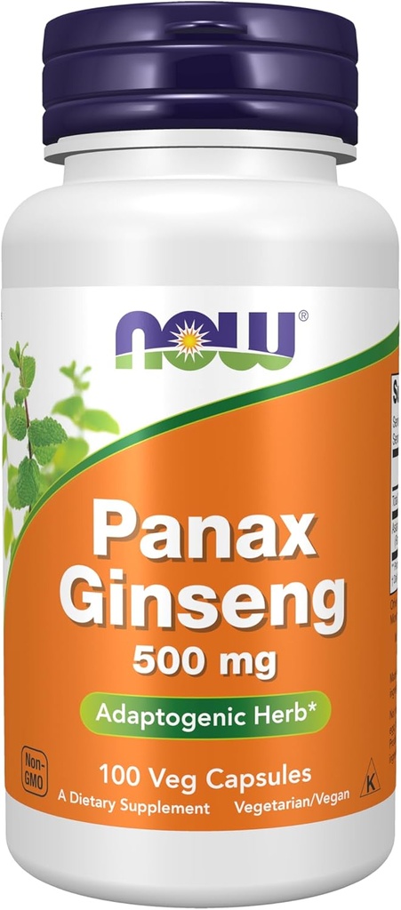 NOW Συμπληρώματα τροφίμων, Panax Ginseng (Root) 500 mg, Adaptogenic Herb *, 100 κάψουλες Veg