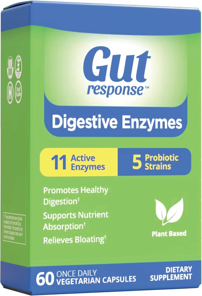 Digestive Enzymes, Digestive Support, Relieves Bloating, 5 Probiyotik Strains, 11 Active Enzymes, 60 Capsules