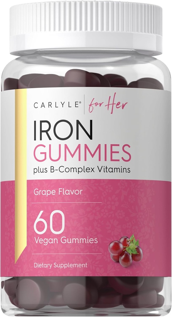 Carlyle Iron Gummies | Plus B-Complex Vitaminler | 60 Vegan Gummies | Grape Flavor | Non-GMO, Gluten Free Supplement Supplement Supplement